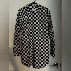 VANS Black & White Checkered Long Sleeve Collared Button-Up Shirt Dress SMALL